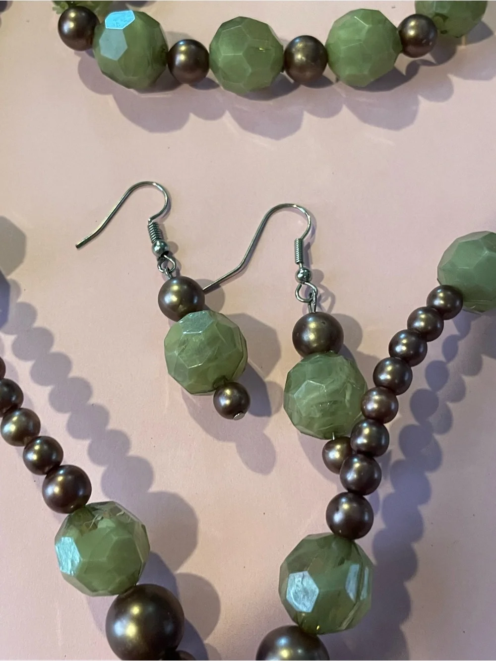 Modern Plastic Statement Green & Copper Tone Jewelry Set #9072 💎